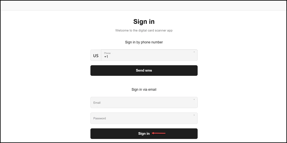Login in the Scanner App: Once the required information is filled, click the Sign In button.