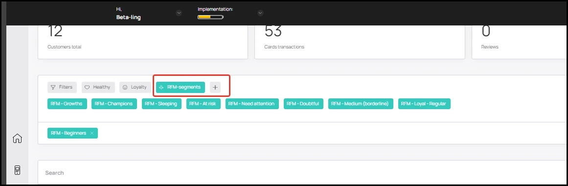 Customer Filters: Number of visits from 8 to 12: RFM - Needs attention