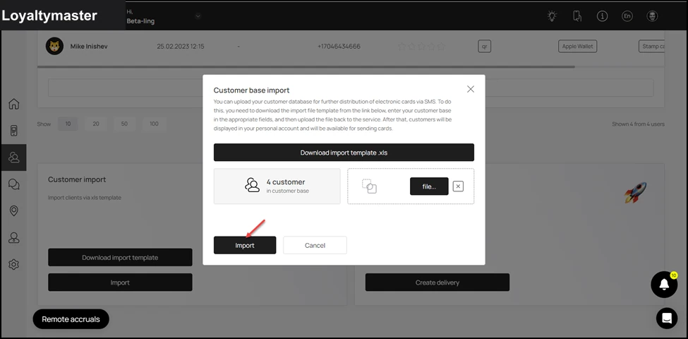 Import/export: Once the file is selected, click the button.