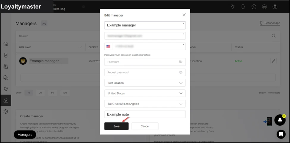 Add/ Edit/ Delete: Once you have made the required changes, click the Save button. This saves the changes you made and closes the Edit Manager popup.