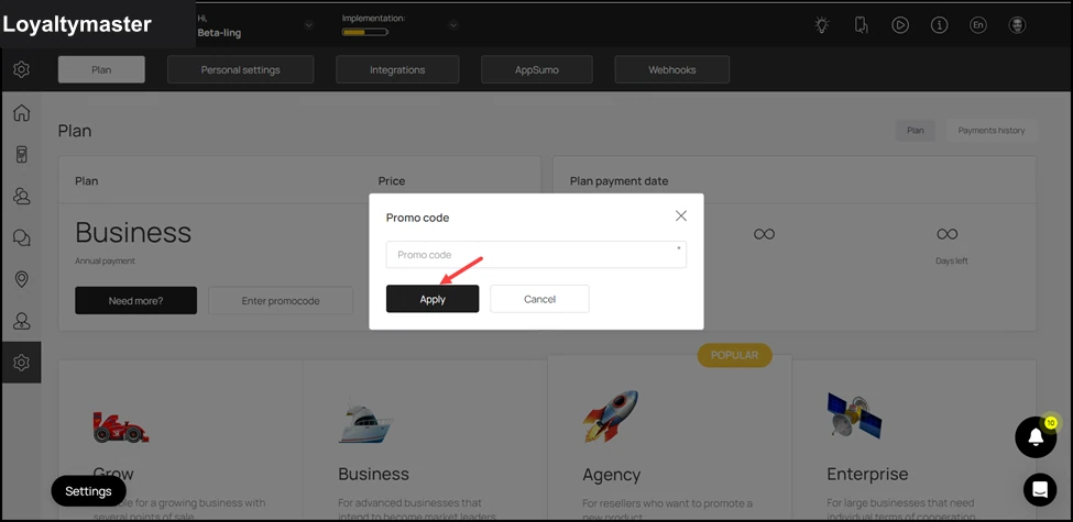 View Your Subscription Plan: Once added, click the Apply button.