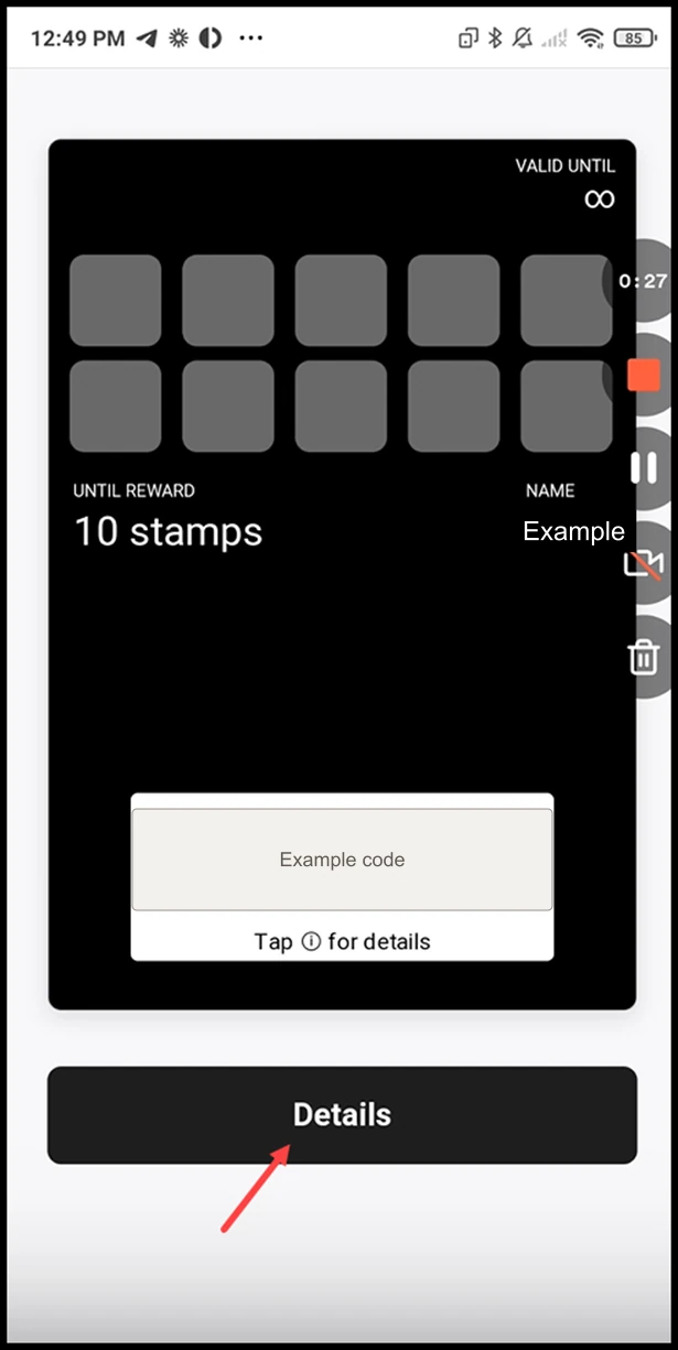 Referral program: As the card opens, tap the Details button to view the details of the card.
