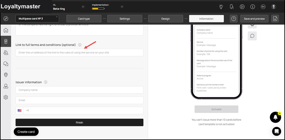 How to Create a Coupon Card: Use the Link to full terms and conditions field to place a link to your full T&Cs.