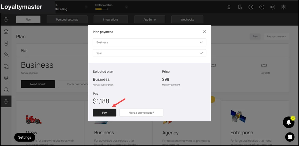 View Your Subscription Plan: Once the required selections are made, click the Pay button.