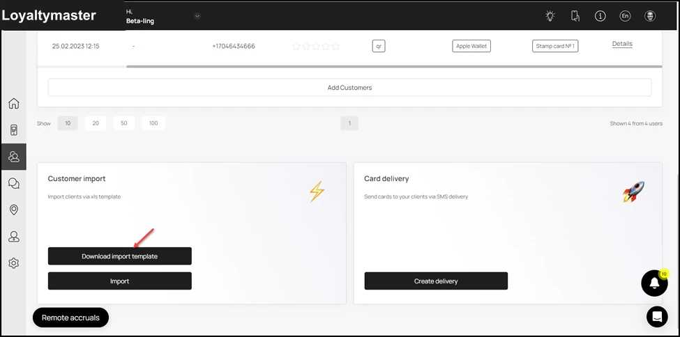 Import/export: To download the import template, click the button.