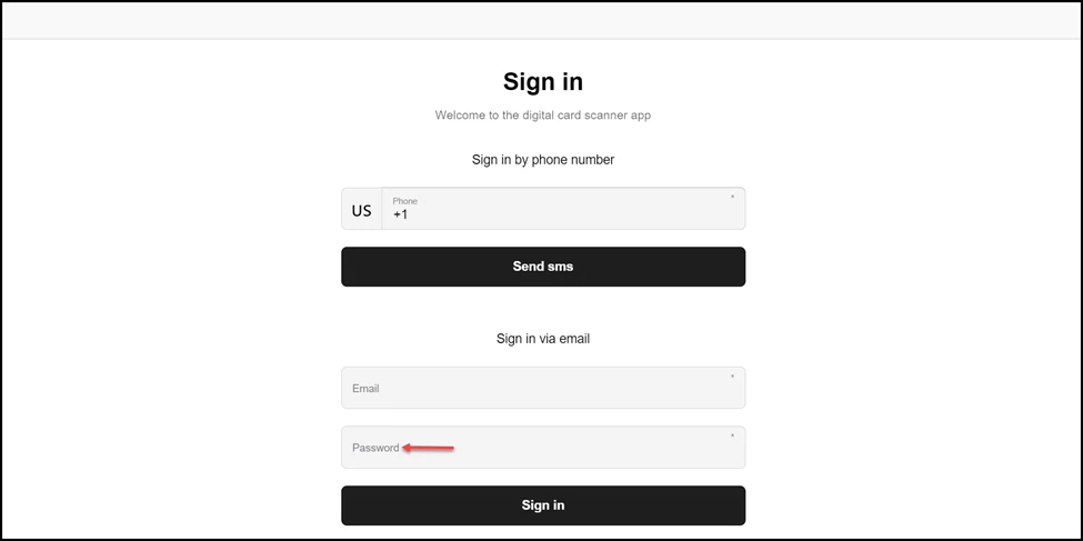 Login in the Scanner App: Enter the password associated with the email address in the Password field.