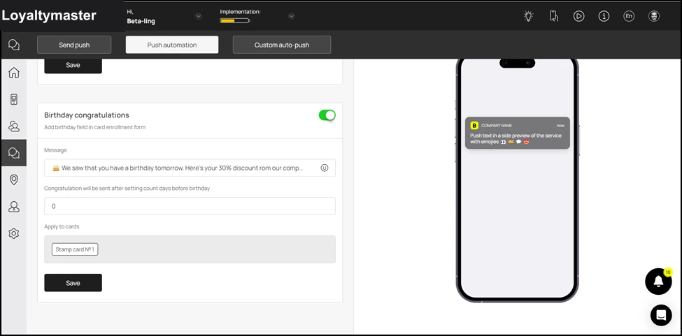 Push automation: 