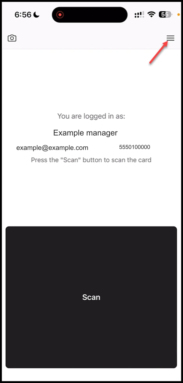 How the Scanner App Works: To access the application menu, click the three-line icon at the top-right corner of the screen.