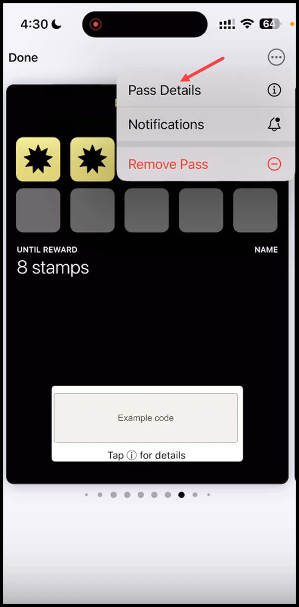 Referral program: From the list of options, tap Pass Details. This opens the details of the selected pass.