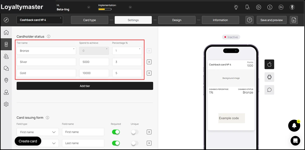 How to Create a Cashback Card: This is followed by the Cardholder Status heading. Here, you can create multiple categories of the cashback cardholders with respect to their spend amount. This is facilitated by t