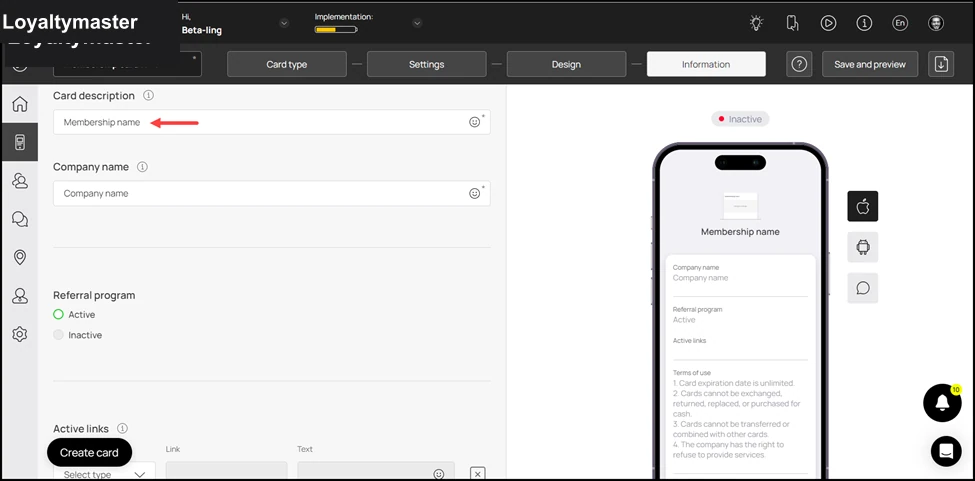 How to Create a Membership Card: Use the Card Description field to enter a short description of the card.