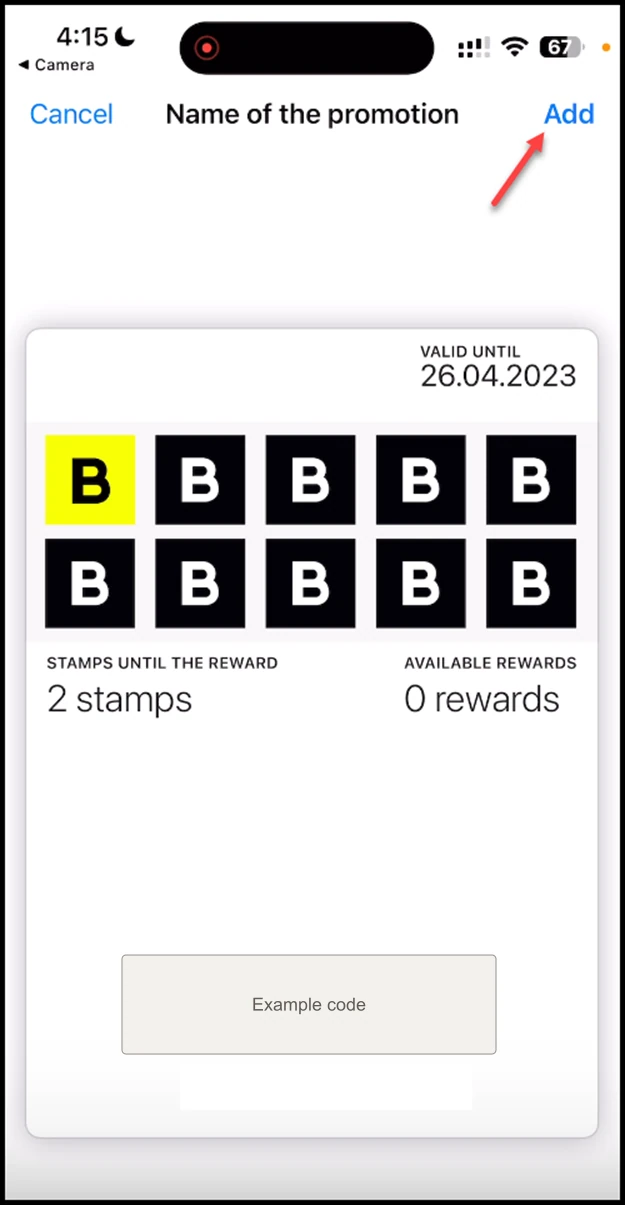 Install a Loyalty Card on iPhone: This loads the card in apple wallet. To add the card, click the Add button at the top-right corner of the screen.