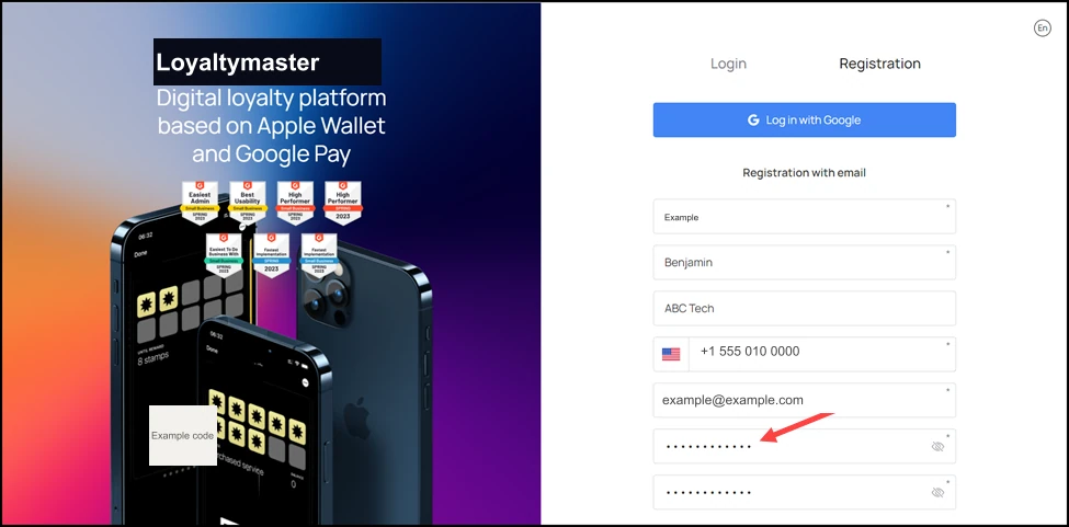 How to Register on Loyaltymaster: Set a password for your account using the Password field.