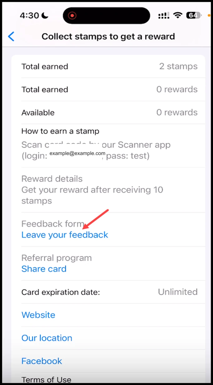Feedback collection: Here, tap the Leave your Feedback button.