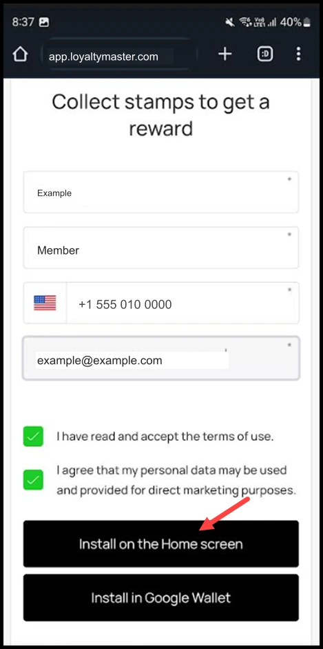 PWA Cards on Android: To install the card on your home screen, click the Install on Home Screen button.