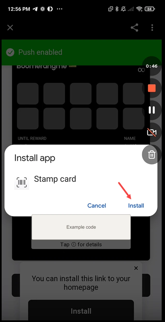 PWA Cards on Android: This opens the Install app popup. To install, click the Install button.