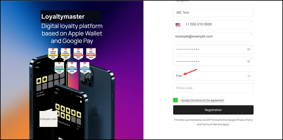 How to Register on Loyaltymaster: Choose the Loyaltymaster plan as per your business need using the Plan dropdown.