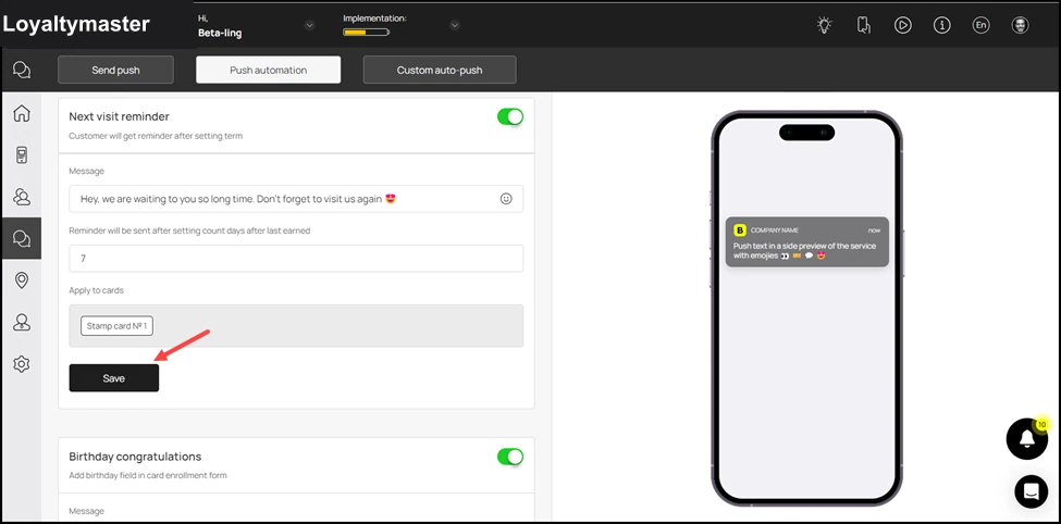 Next visit reminder: As the selections are made, click the Save button.