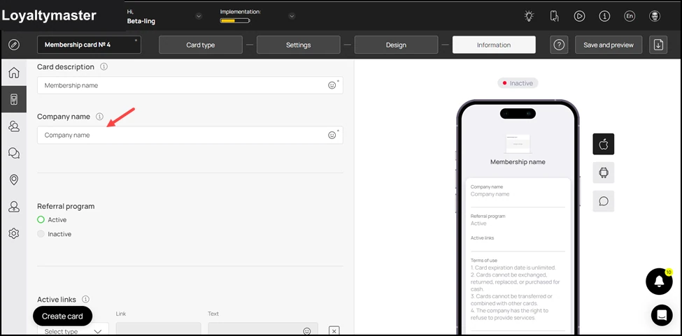 How to Create a Membership Card: Use the Company Name field to enter the name of your business.