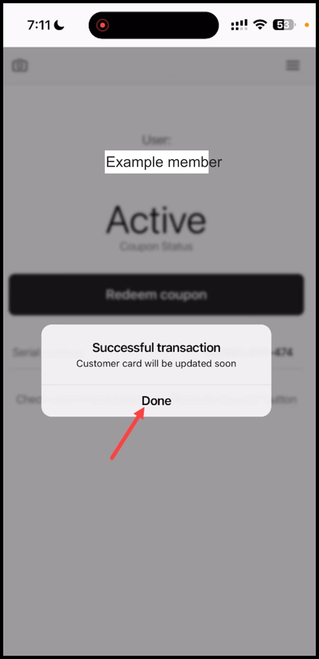 Scanner app -Coupon: As a result, the Successful Transaction popup is displayed. To proceed further, click Done.
